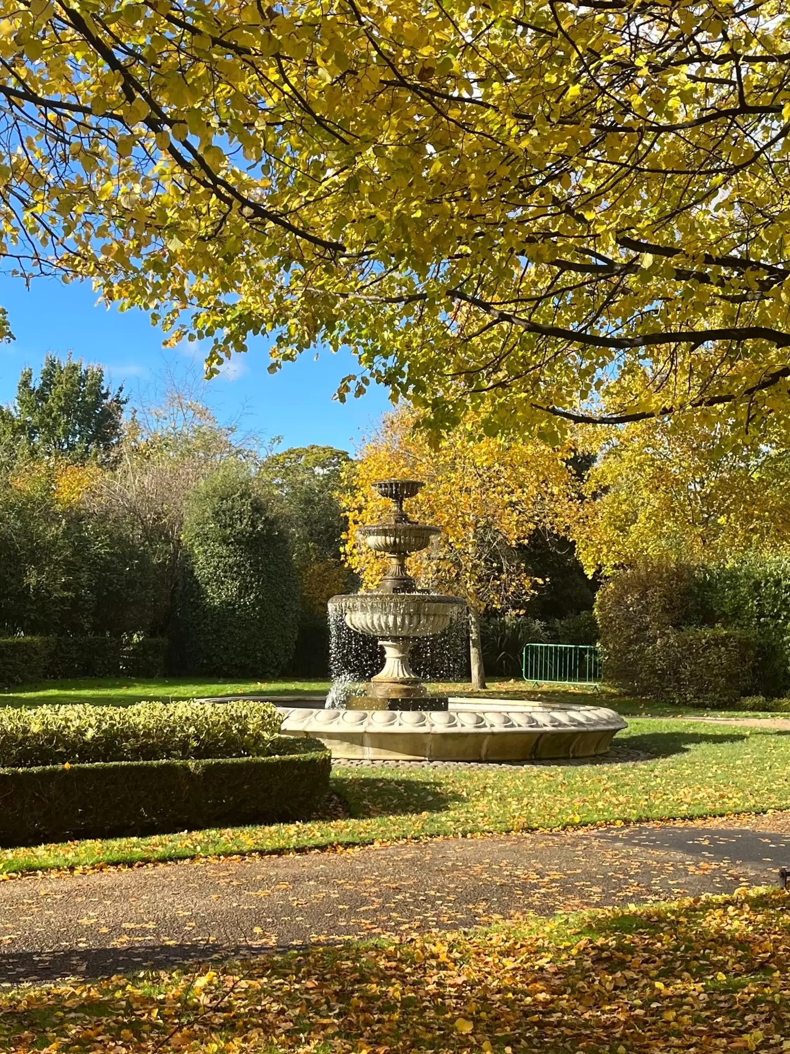 View of a fountain in Regent’s Park, London, UK.