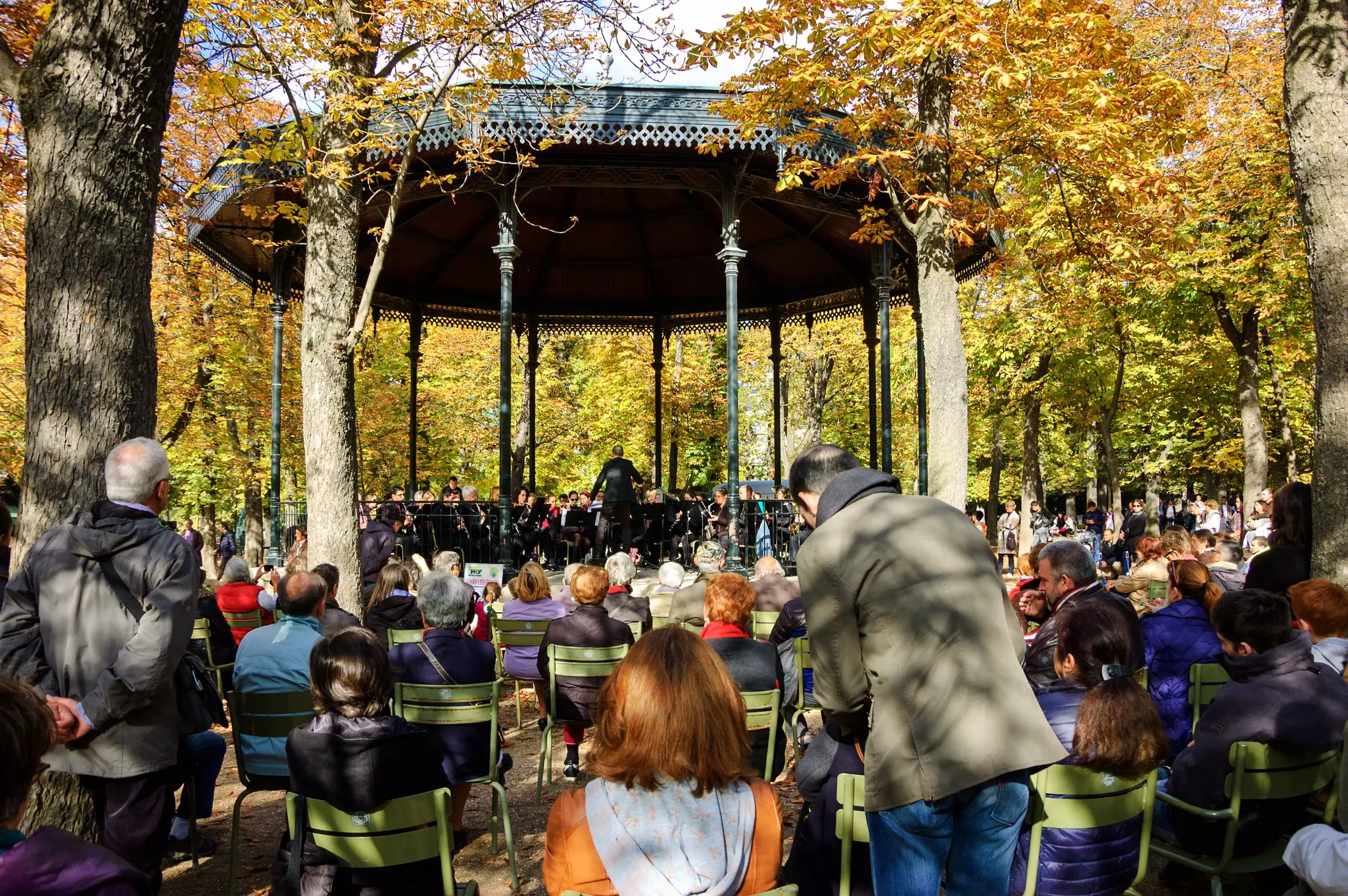 Orchestra playing classical music in Luxembourg Gardens. Paris offers a variety of outdoor entertainment to citizens and tourists.