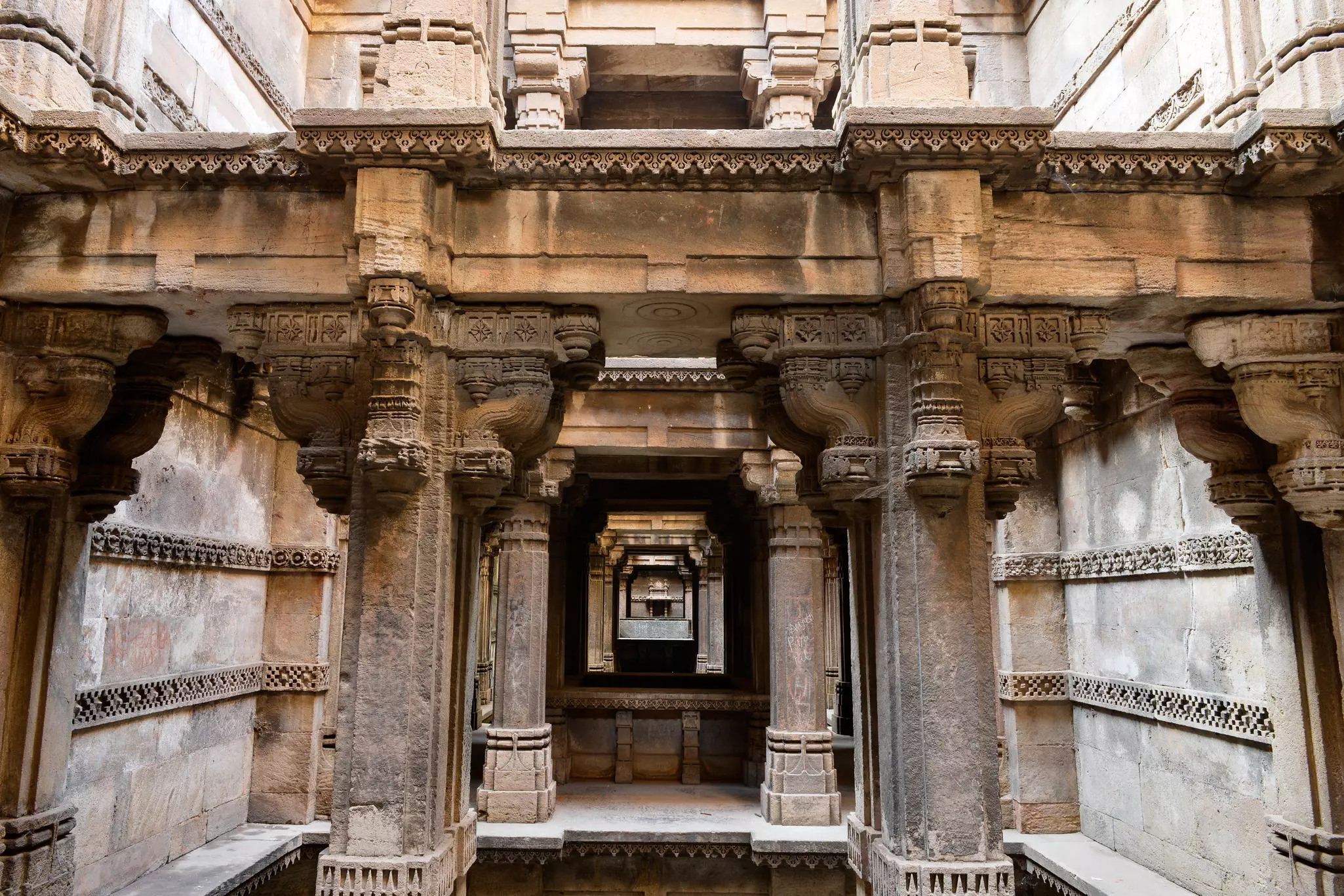 An ornate network of pillars and covered areas.