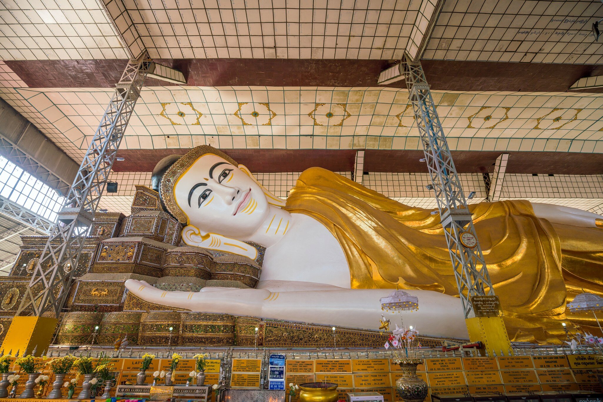 Very old and vintage Shwethalyaung Reclining Buddha  in Bago, Myanmar