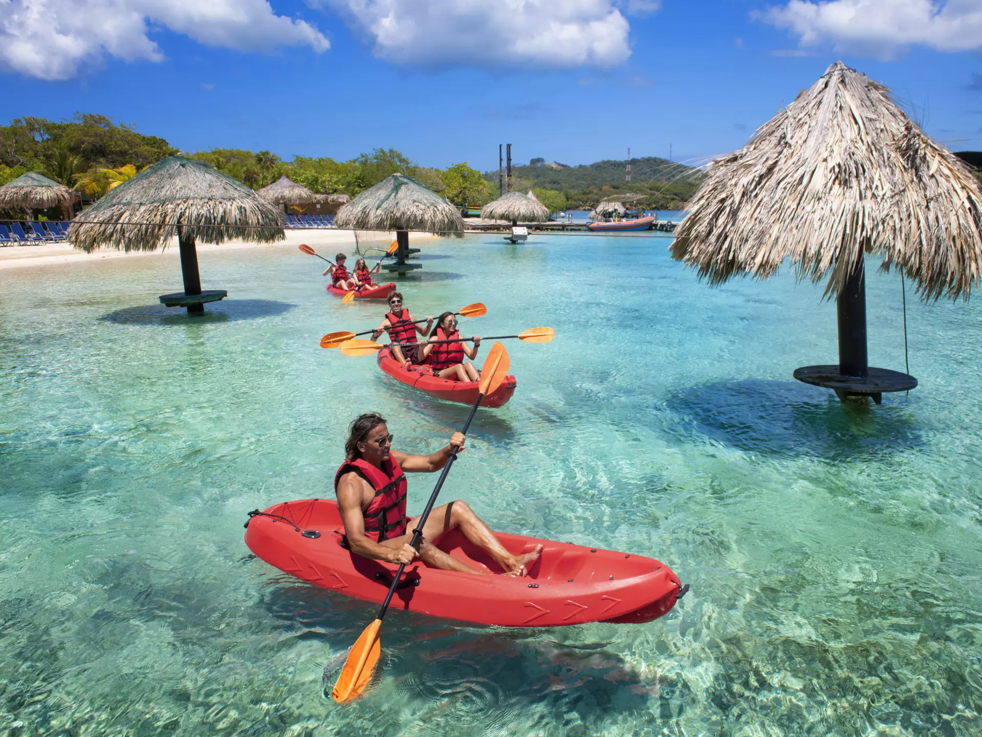 People kayaking near the beach in Roatan, Honduras
1167011568