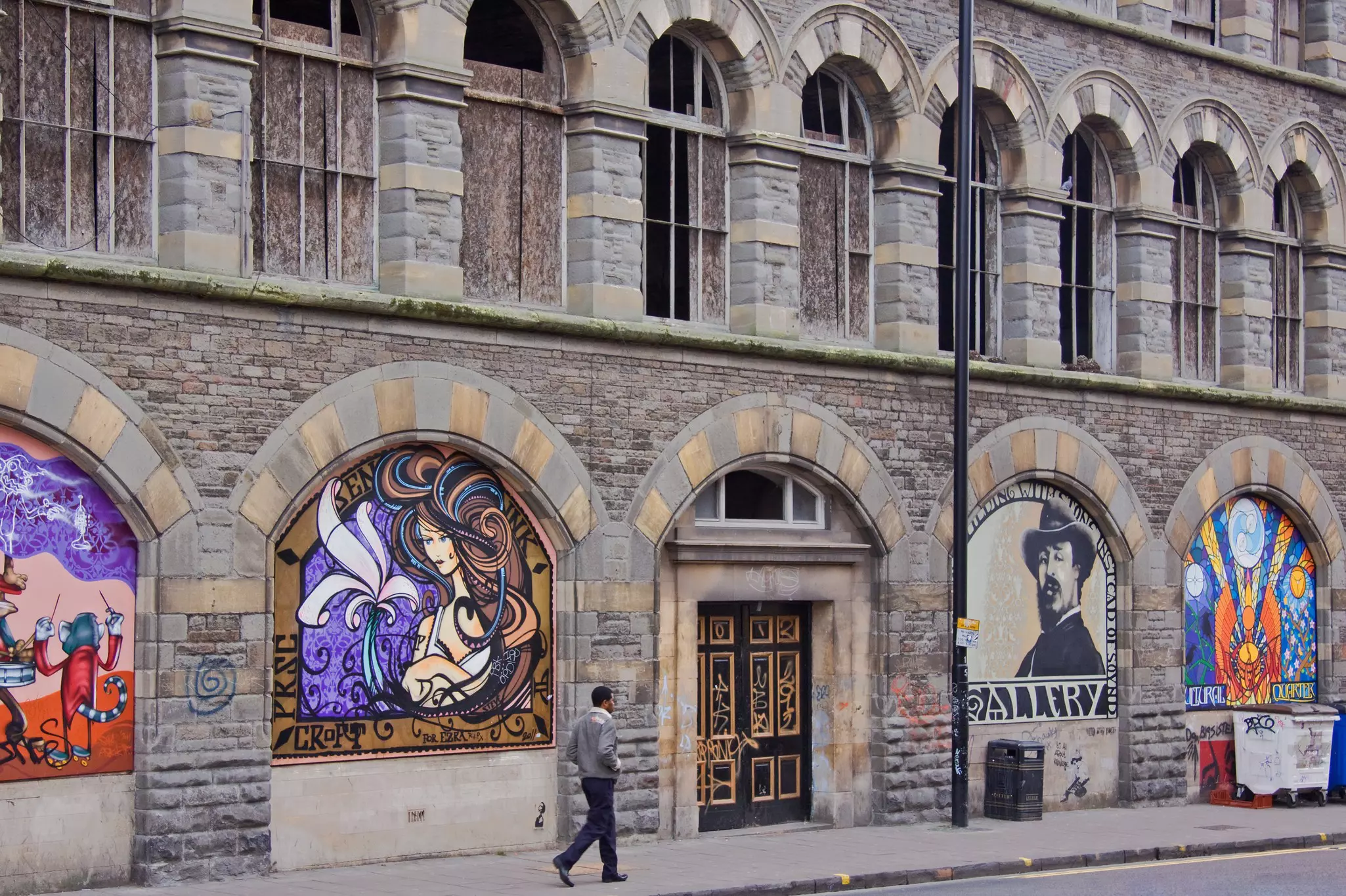 Street art on a building in Stokes Croft, an area in Bristol.