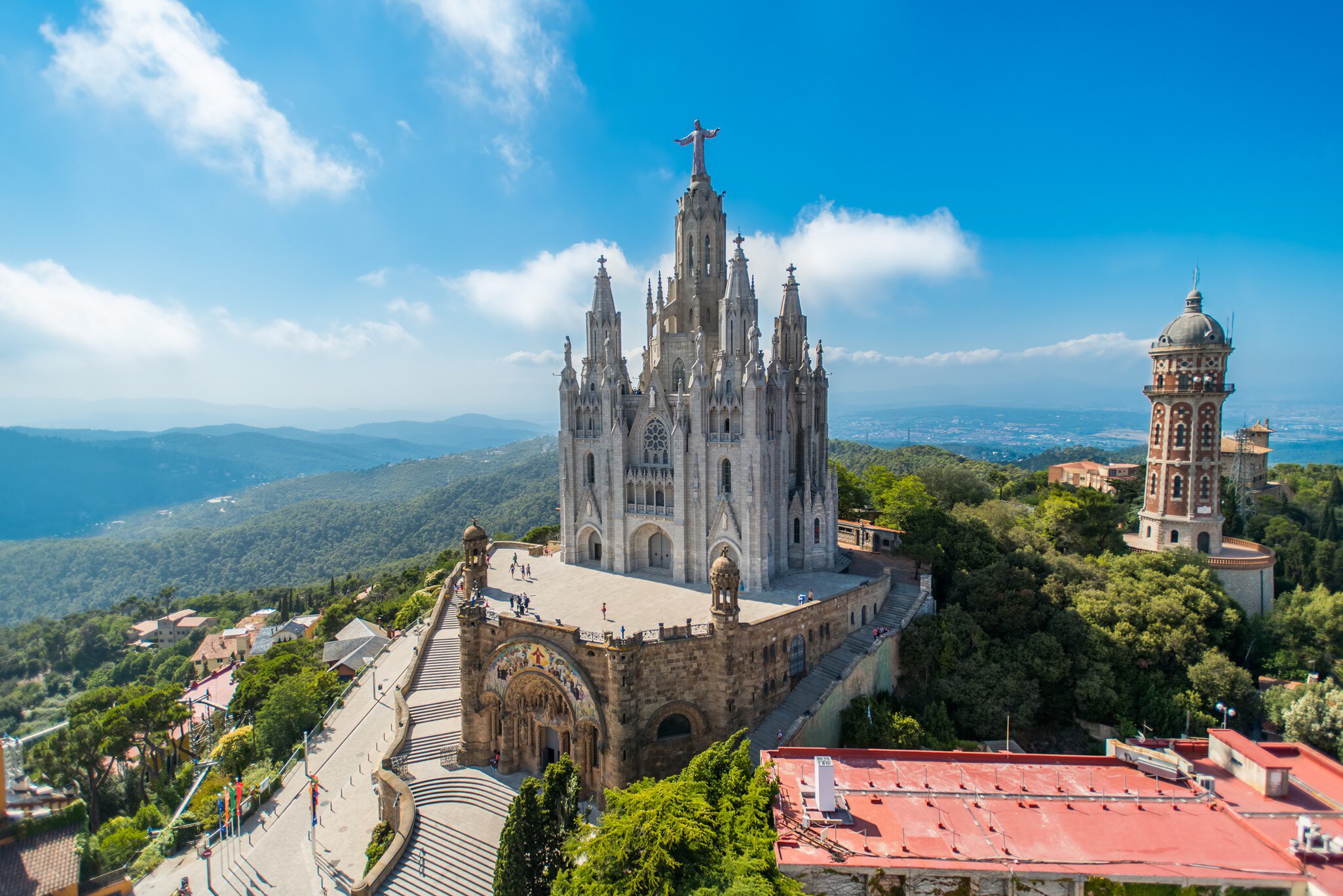 Aerial view of the Basílica del Sagrat Cor de Jesús in Barcelona, Spain.