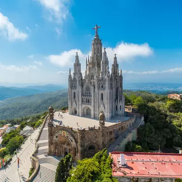 Aerial view of the Basílica del Sagrat Cor de Jesús in Barcelona, Spain.