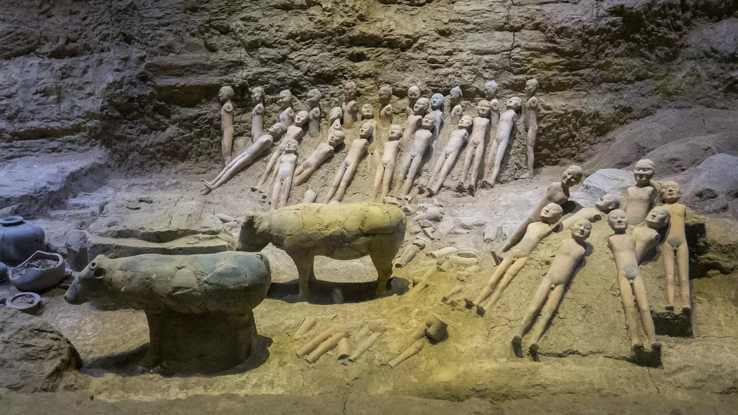Terracotta figures in a burial pit at the tomb of Emperor Jingdi near Xi'an.