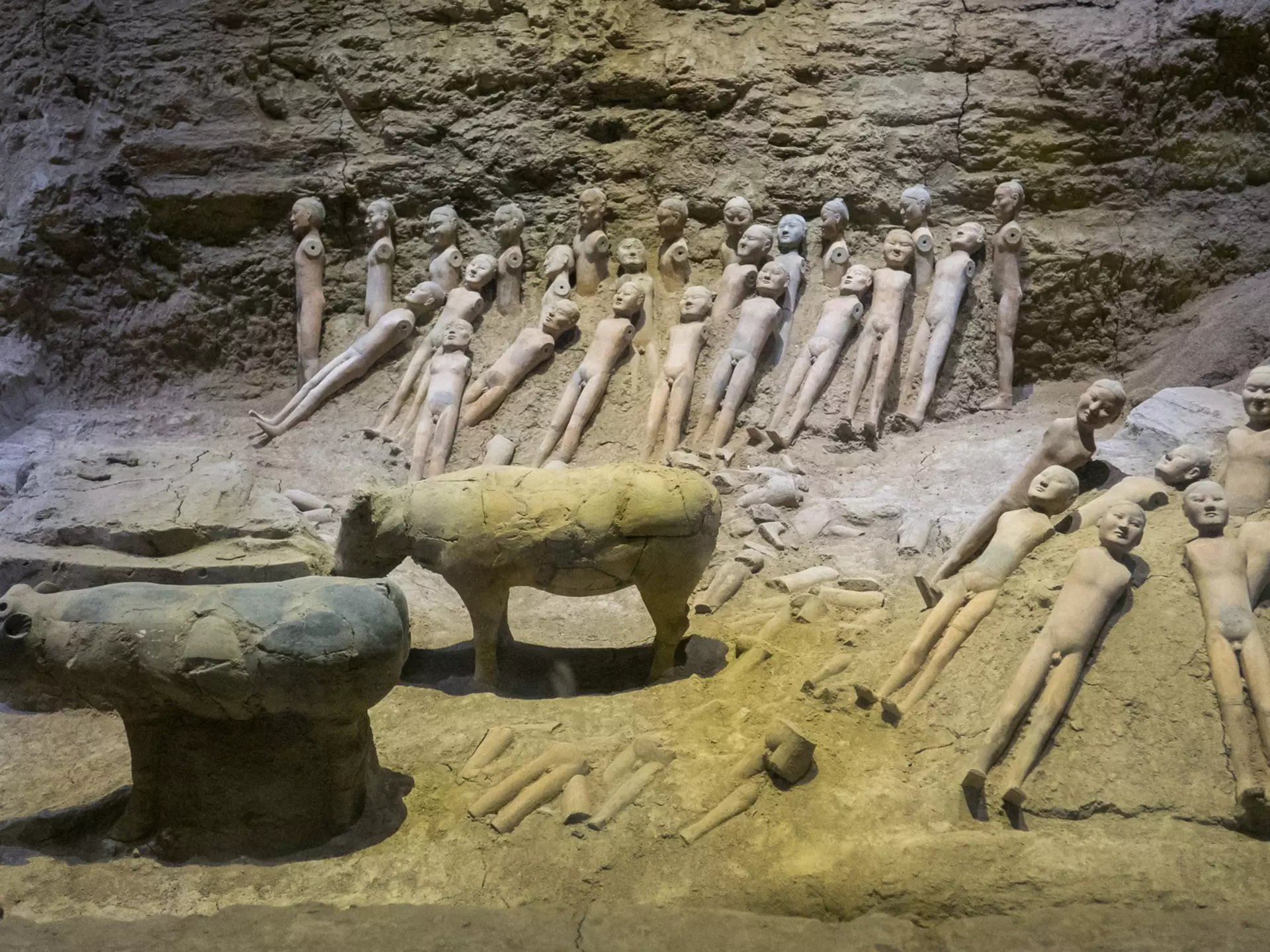 Terracotta figures in a burial pit at the tomb of Emperor Jingdi near Xi'an.