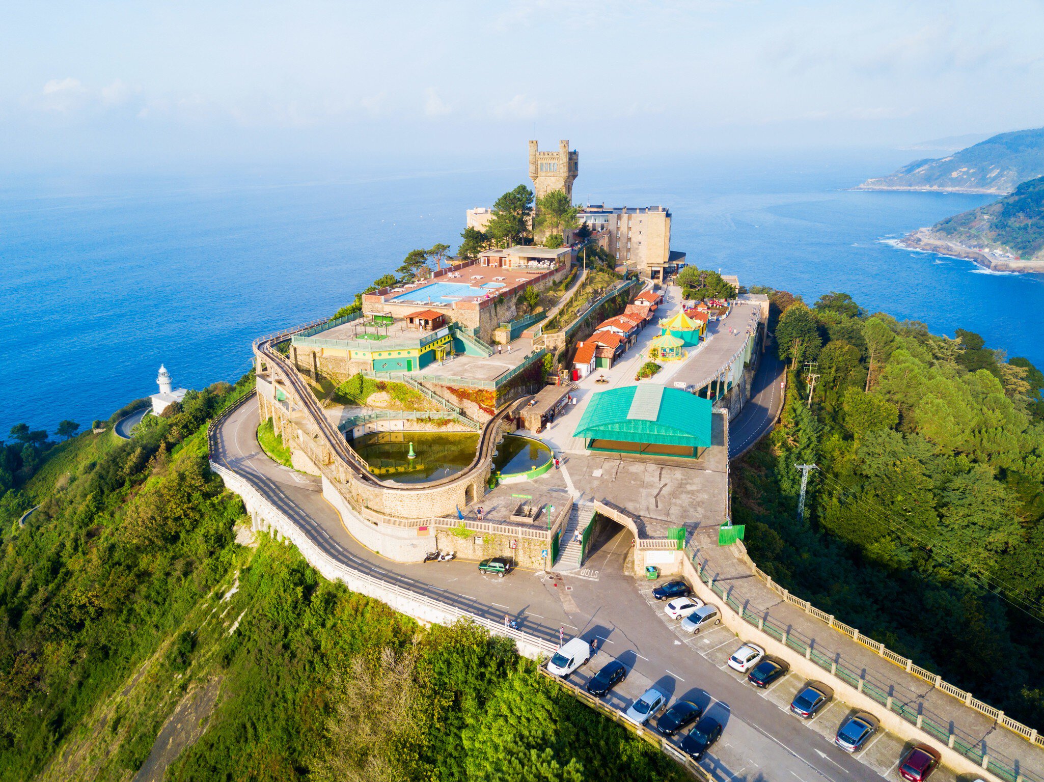 Monte Igueldo Tower and amusement park on the Monte Igueldo mountain.