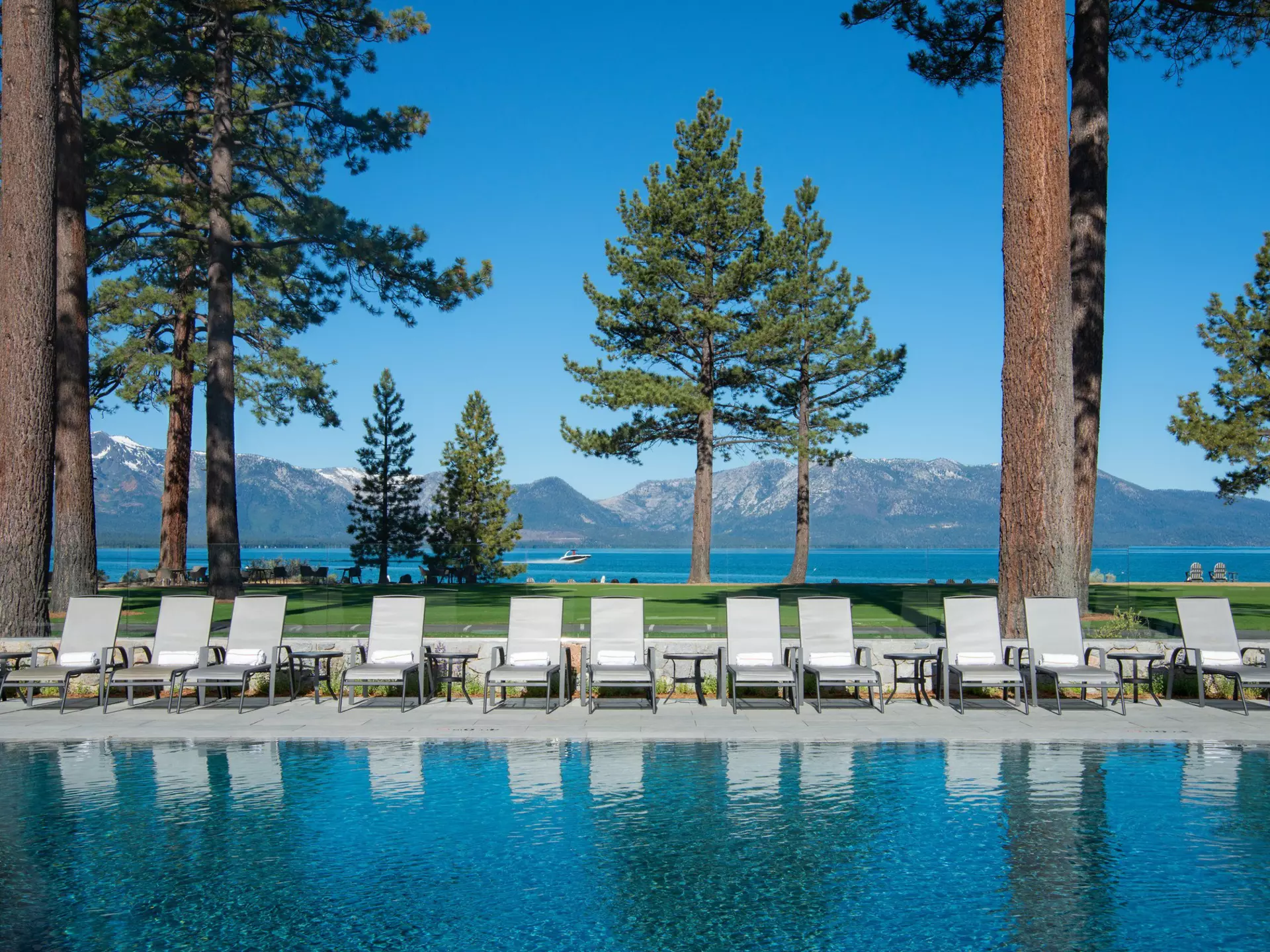 Private beach and pool at Edgewood Lodge on Lake Tahoe. Courtesy Edgewood Lodge