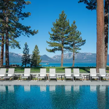 Private beach and pool at Edgewood Lodge on Lake Tahoe. Courtesy Edgewood Lodge