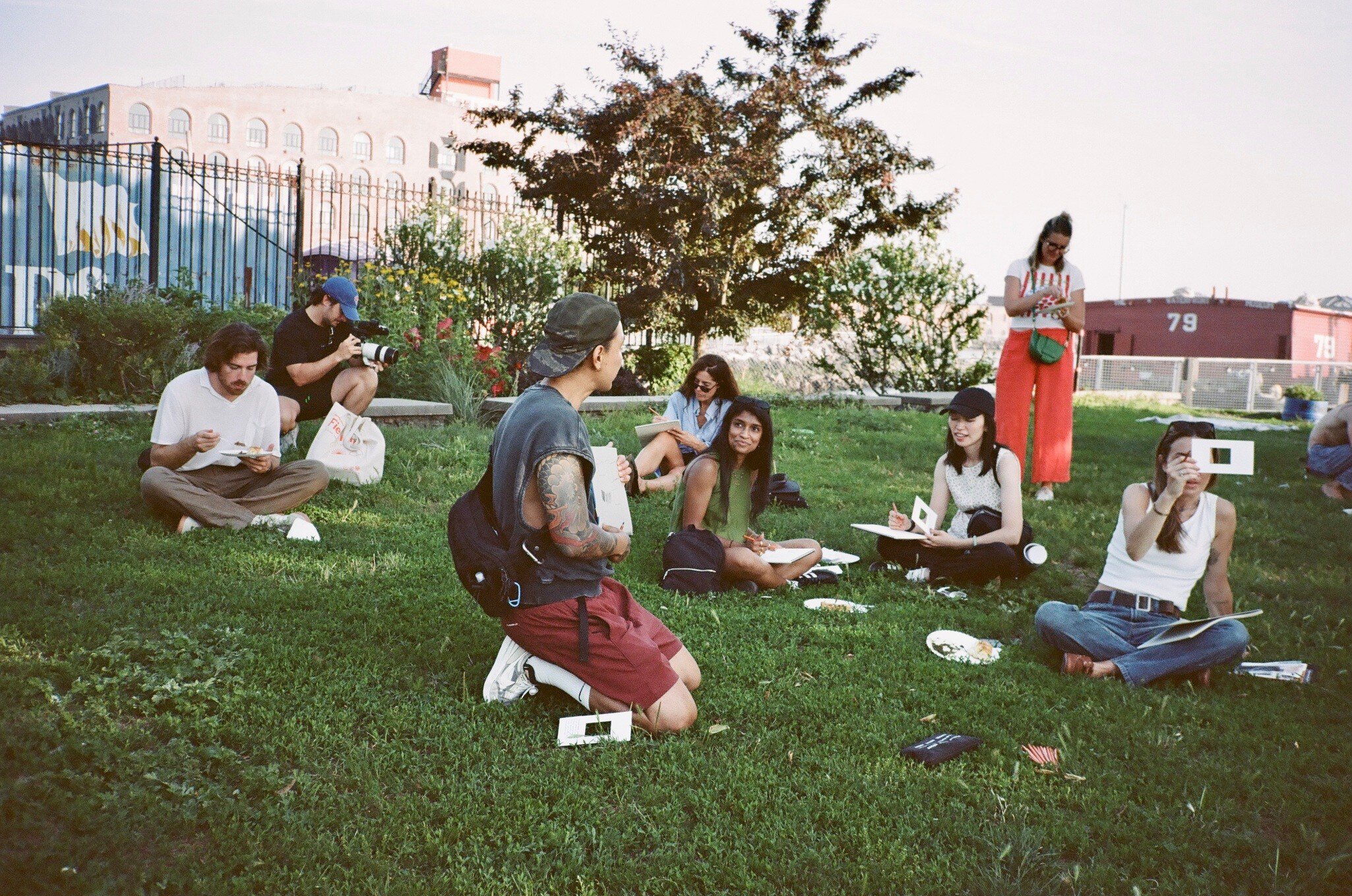 Outdoor drawing class at Pier 44 Waterfront Garden, Red Hook, Brooklyn, NY