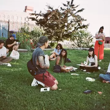 Outdoor drawing class at Pier 44 Waterfront Garden, Red Hook, Brooklyn, NY