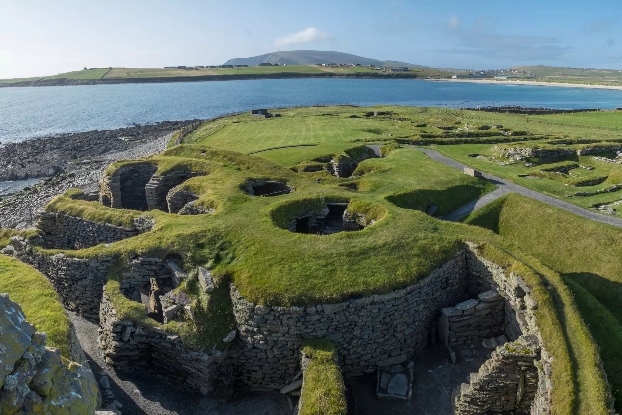 View over the ancient ruins of Jarlshof in Shetland, Scotland.