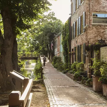 Historic houses lining the C&O canal in Georgetown, Washington, DC. Getty Images
