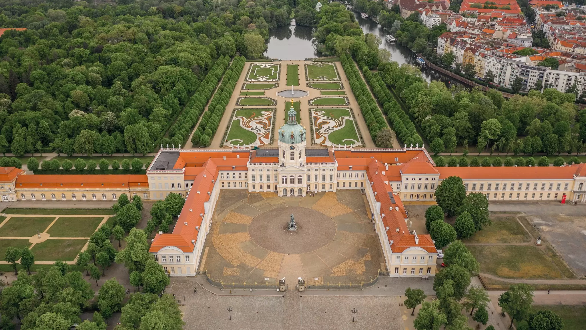 Aerial view of Charlottenburg Palace in Berlin, Germany.