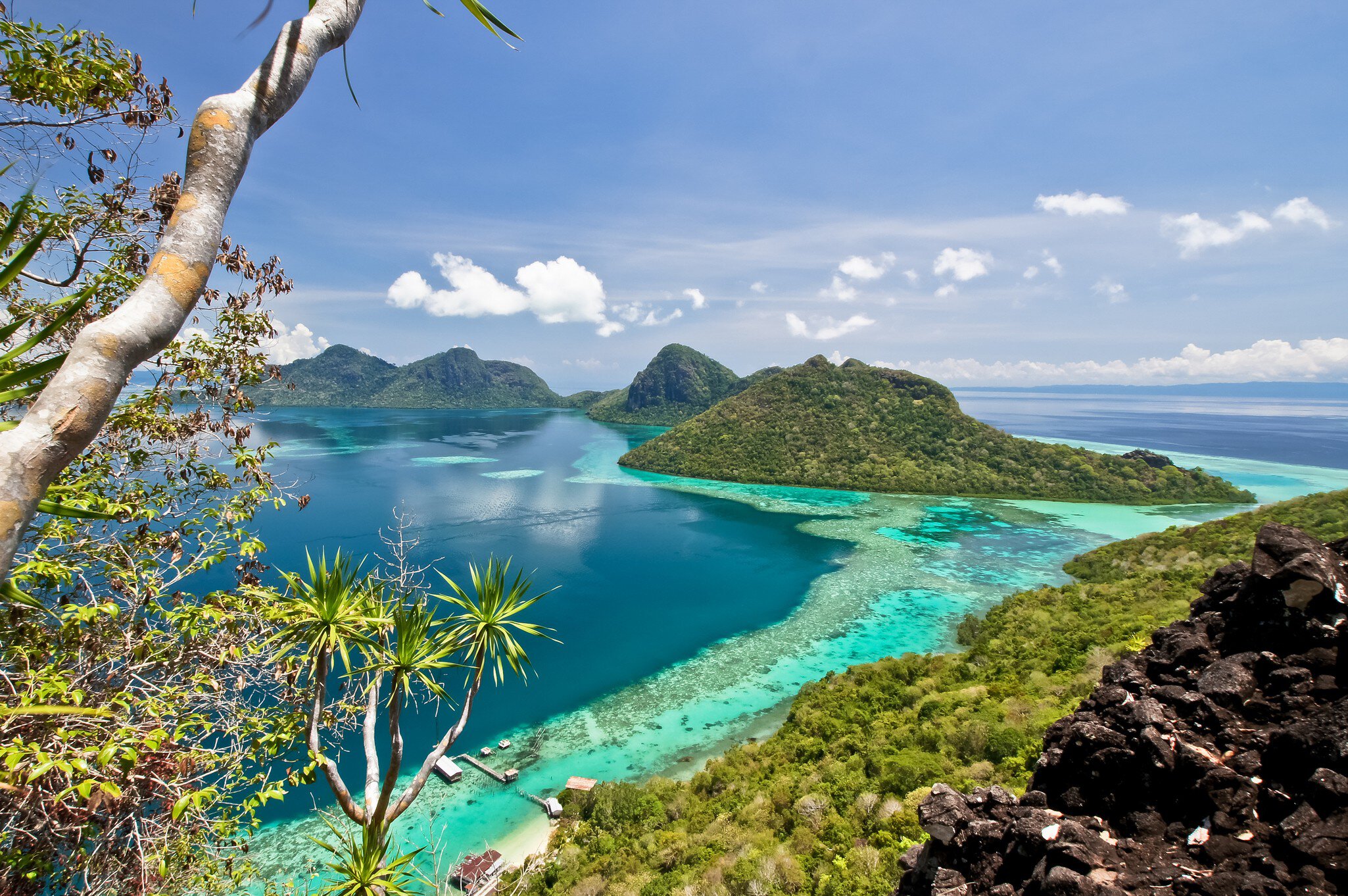 The scenic view of the Tun Sakaran Marine Park, Semporna, Sabah, from the top of Boheydulang Island.