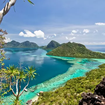 The scenic view of the Tun Sakaran Marine Park, Semporna, Sabah, from the top of Boheydulang Island.