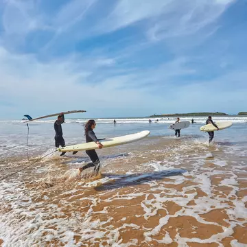Surf beginners learning the ropes in the gentle waves of Essaouira. Ryzhkov Oleksandr/Shutterstock