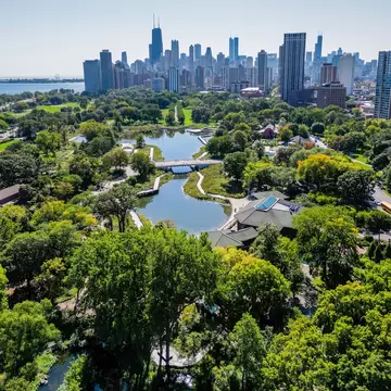 A view across Lincoln Park toward Chicago's skyline.