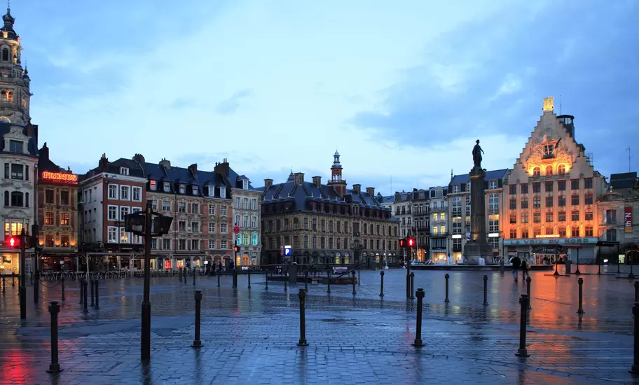 The Grand Place in Lille, France, at twilight