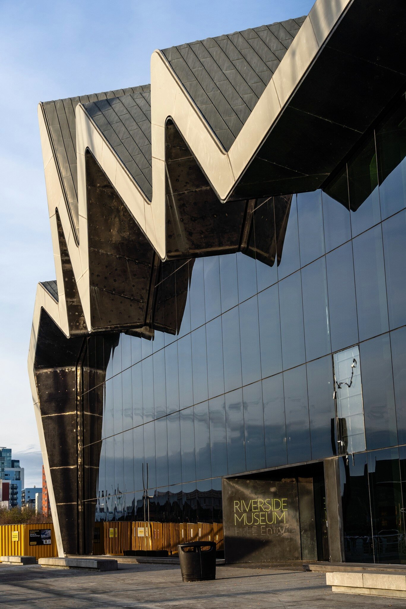 Exterior of the Riverside Museum designed by Zaha Hadid Architect in the Yorkhill area of Glasgow.