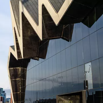 Exterior of the Riverside Museum designed by Zaha Hadid Architect in the Yorkhill area of Glasgow.