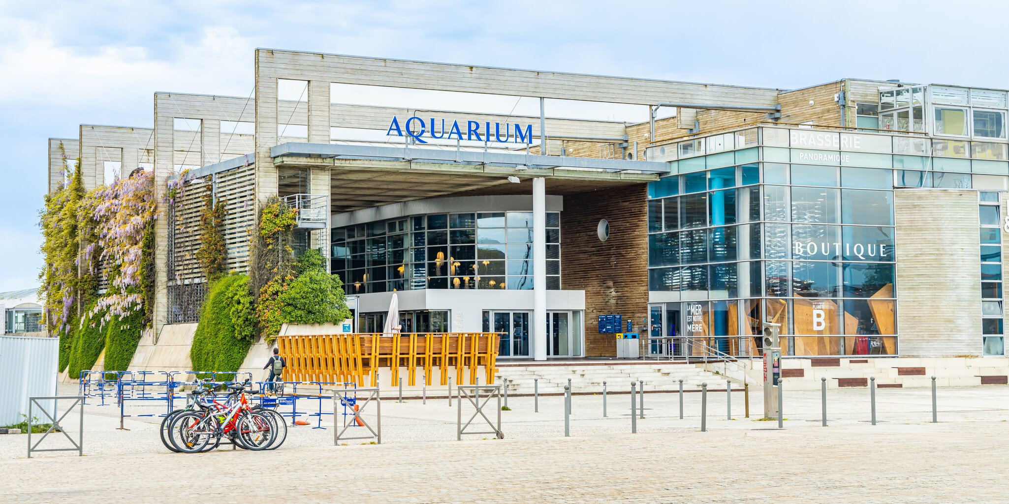 Entrance of the Aquarium of La Rochelle, France in summer