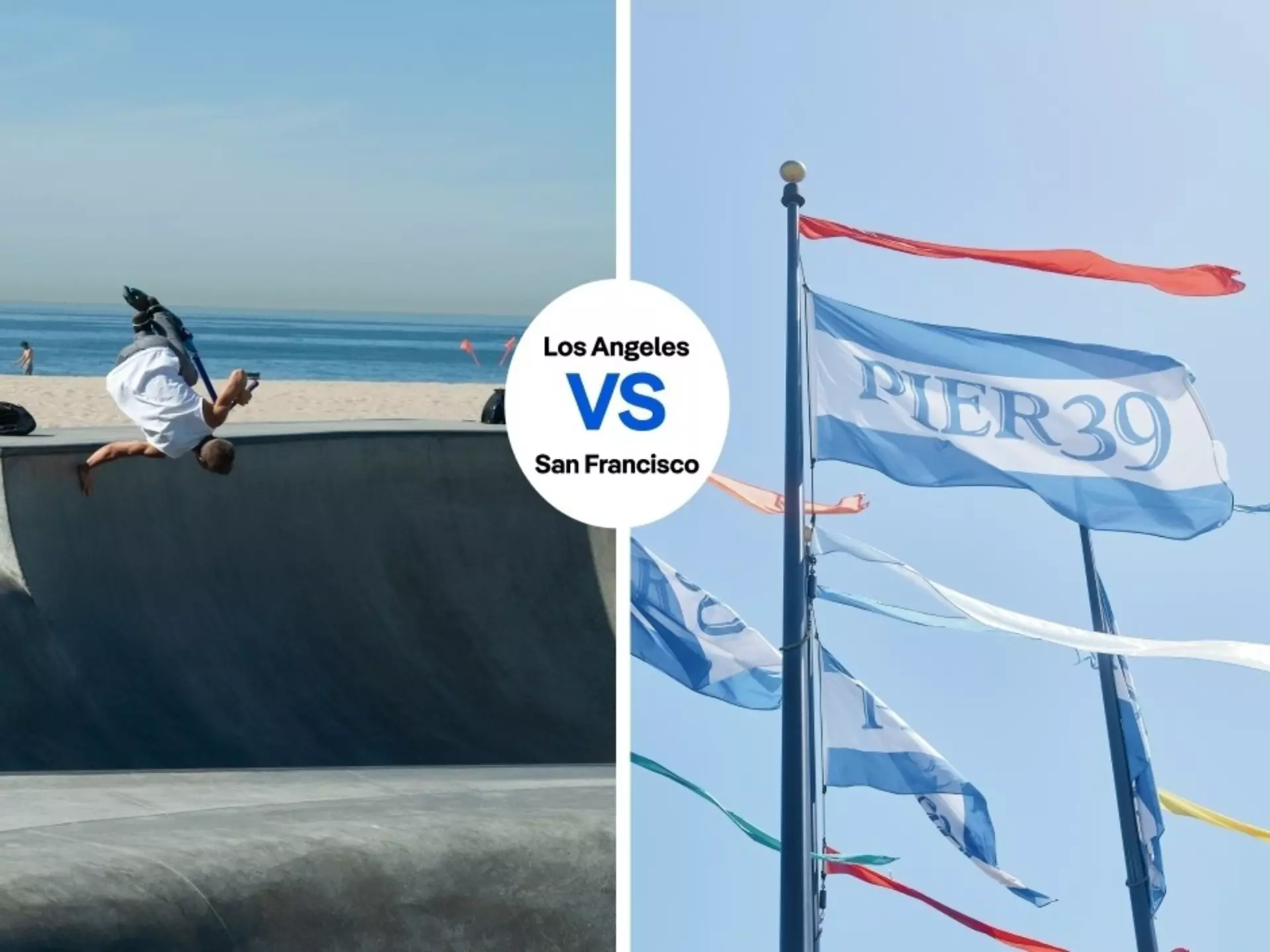 Left: Venice Beach, Los Angeles, California. Iain Donaldson/Shutterstock Right: Flags over Pier 39, San Francisco, California Benjamin Heath for Lonely Planet