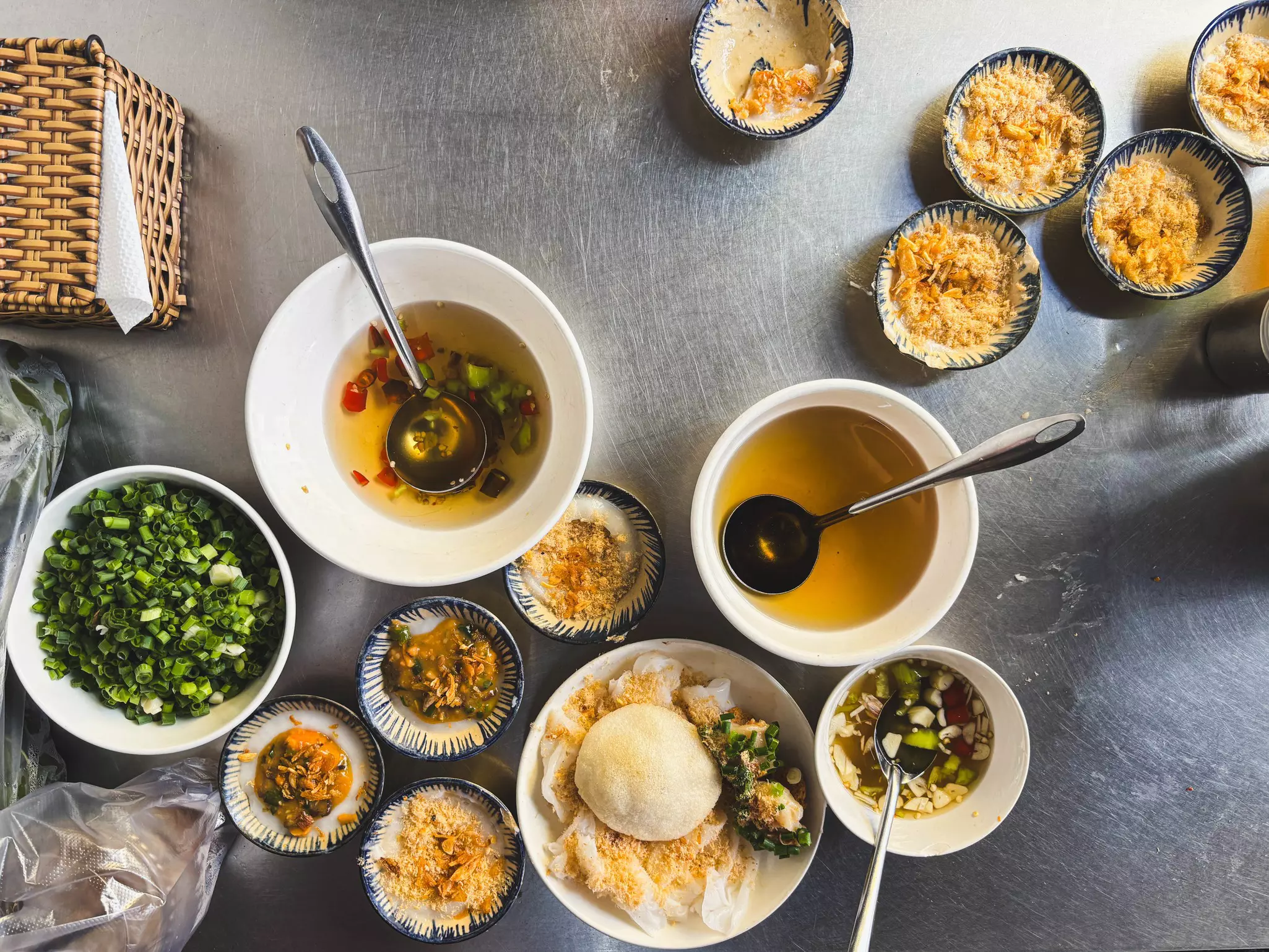 Assorted rice flour cakes at Banh beo Tam (restaurant) in Danang, Vietnam