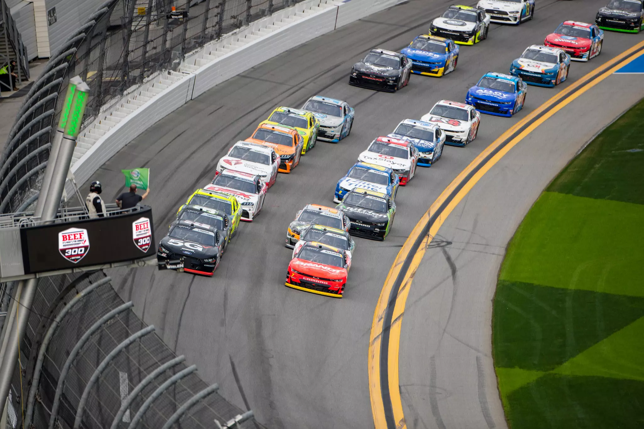 Justin Allgaier (7) races for position for the Beef. Its What's For Dinner 300 at Daytona International Speedway in Daytona Beach, Florida.