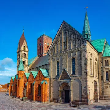 Exterior view of Ribe cathedral (Ribe Domkirke) in Southern Jutland, Denmark.