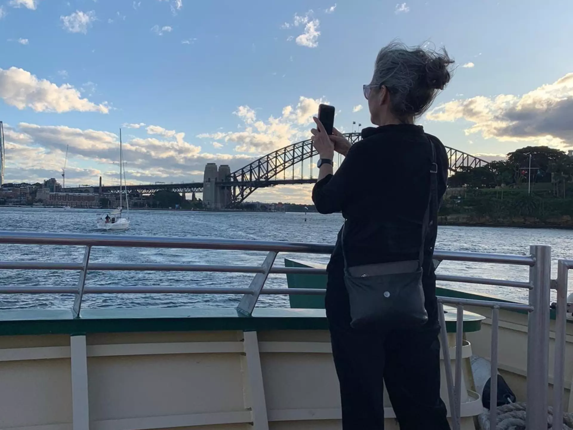 Tasmin in Sydney Harbour with the Sydney Harbour Bridge in the background