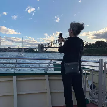 Tasmin in Sydney Harbour with the Sydney Harbour Bridge in the background