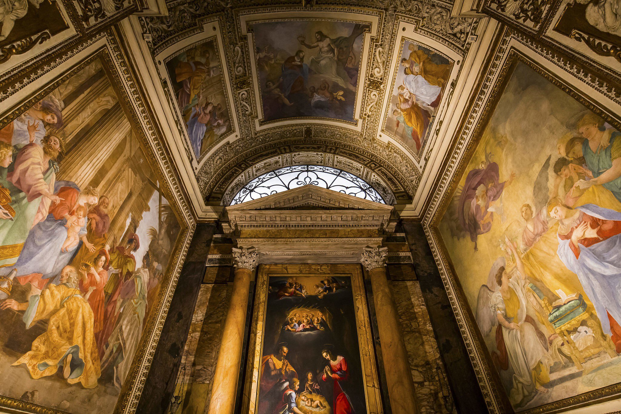 Interior architectural details of the Church of St Louis of the French in Rome, Italy