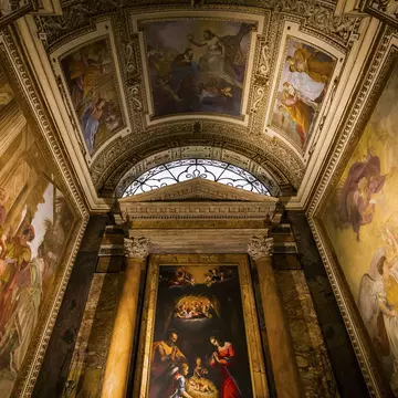 Interior architectural details of the Church of St Louis of the French in Rome, Italy