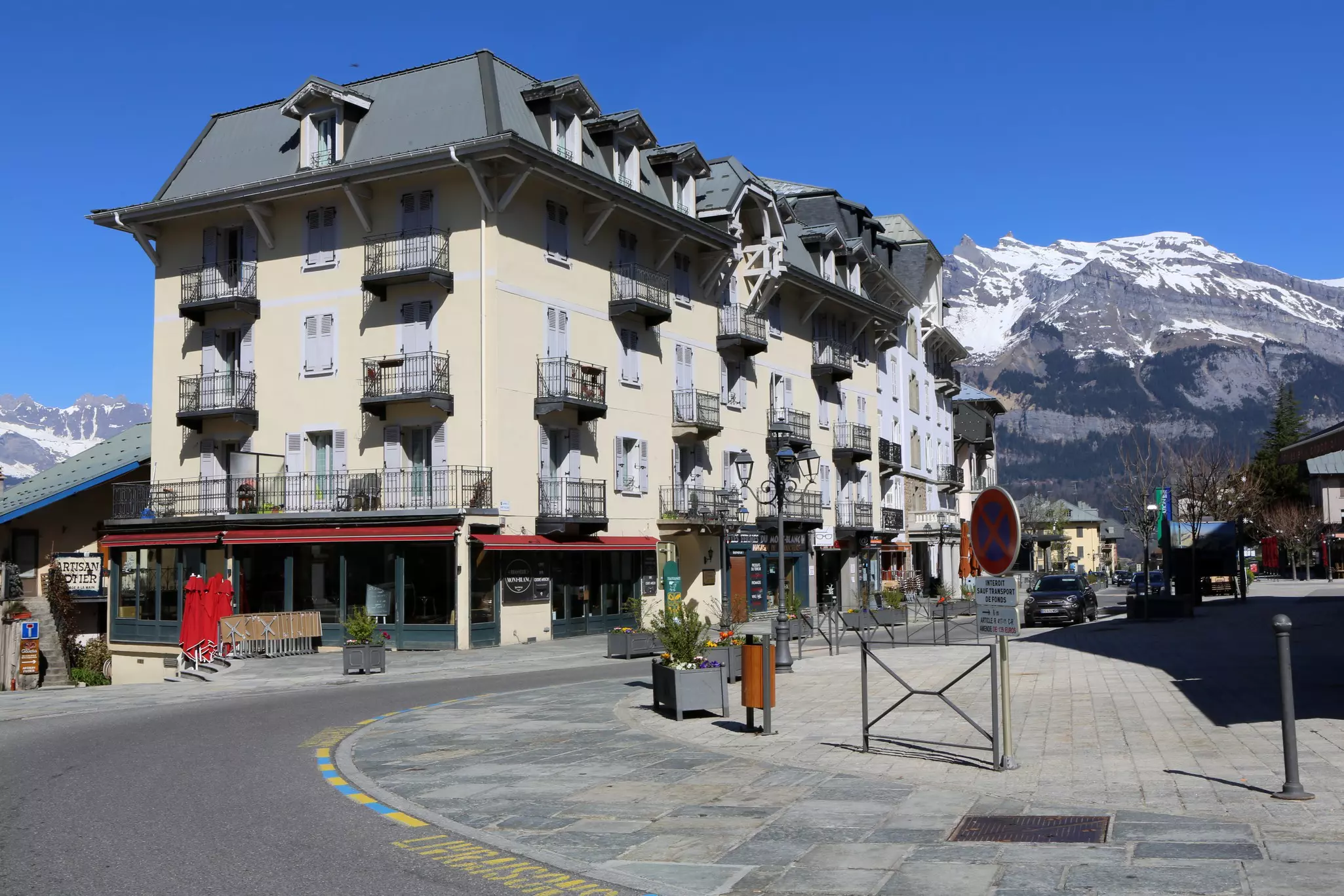 The town center of St-Gervais-les-Bains in the French Alps. 