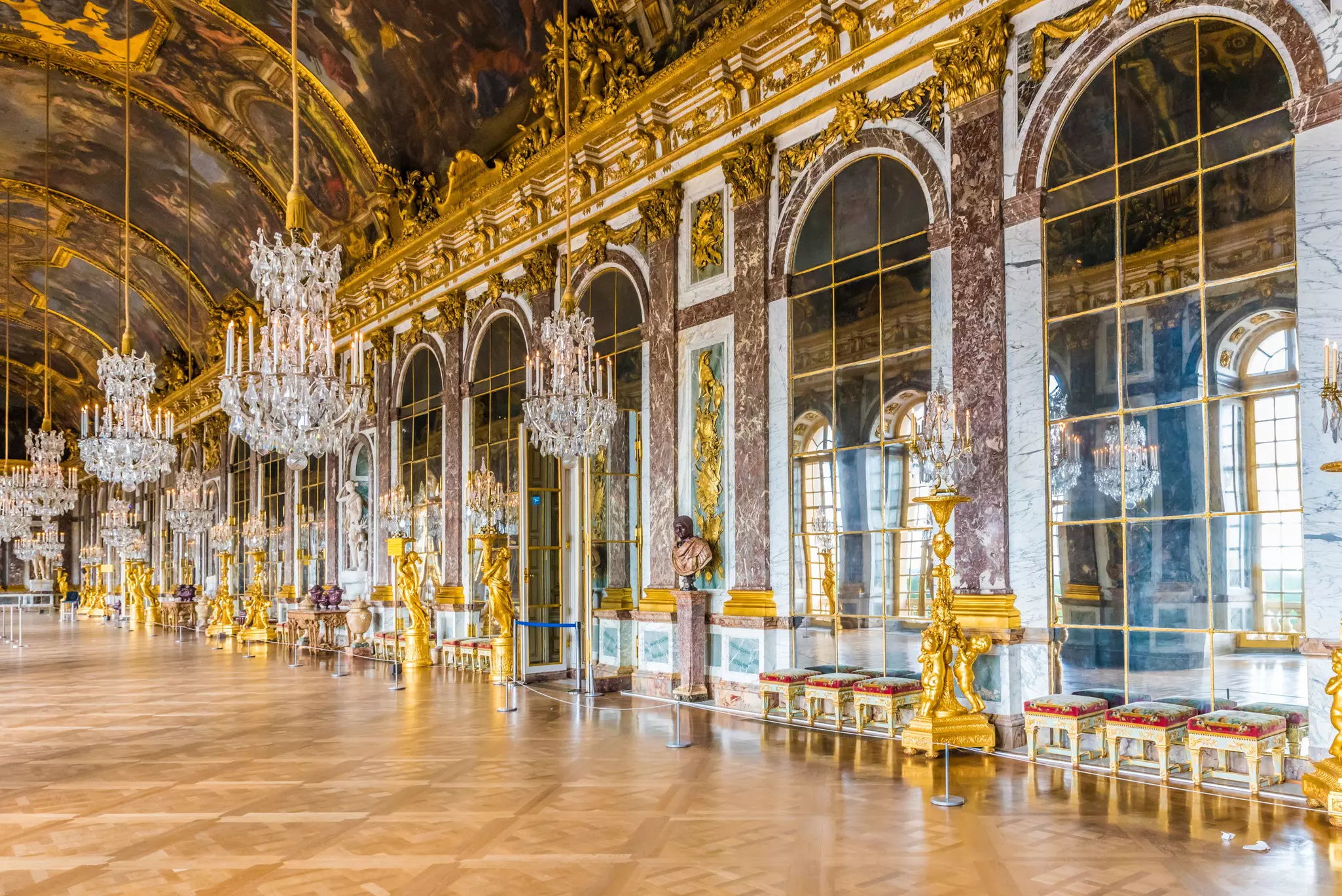 VERSAILLES, FRANCE - MAY 25 2016: The Hall of Mirrors (Galerie des Glaces) of the Royal Palace of Versailles in France. The Royal Palace of Versailles is on the UNESCO World Heritage List.  License Type: media  Download Time: 2022-01-13T14:35:12.000Z  User: aniabartoszek  Is Editorial: Yes  purchase_order:   