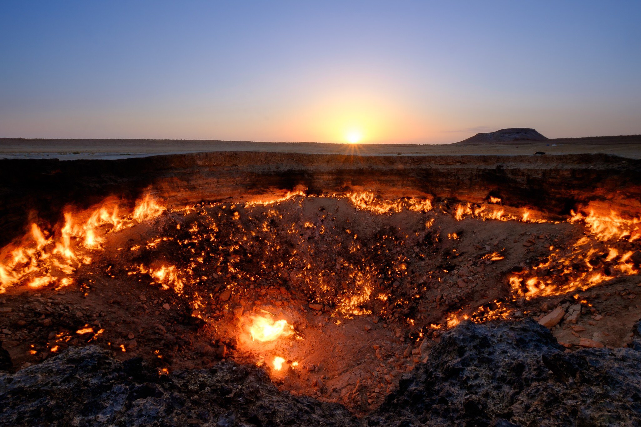 Gates to Hell, aka Darvaza Gas Crater. Man made crater, 40 years on and still burning strong. Derweze, Turkmenistan