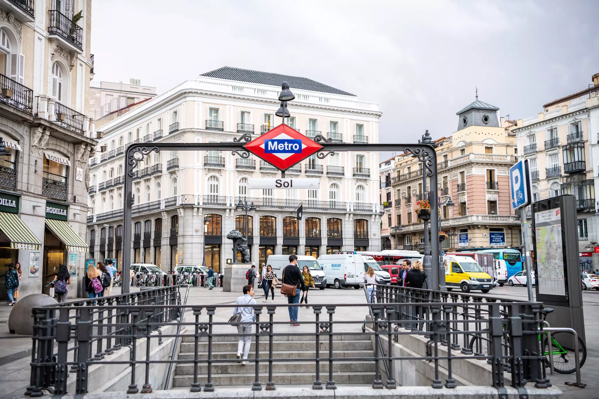 People at the subway station at the Plaza del Sol in central Madrid