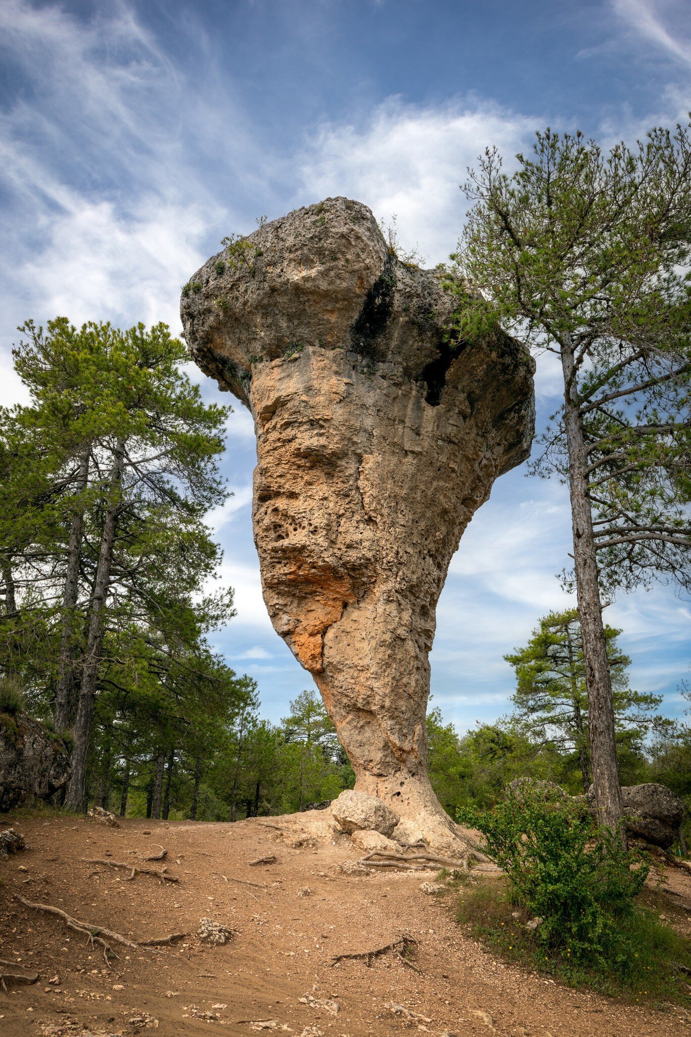 View of El Tormo Alto rock formation in Ciudad Encantada, near Cuenca, Spain.