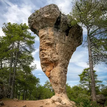 View of El Tormo Alto rock formation in Ciudad Encantada, near Cuenca, Spain.