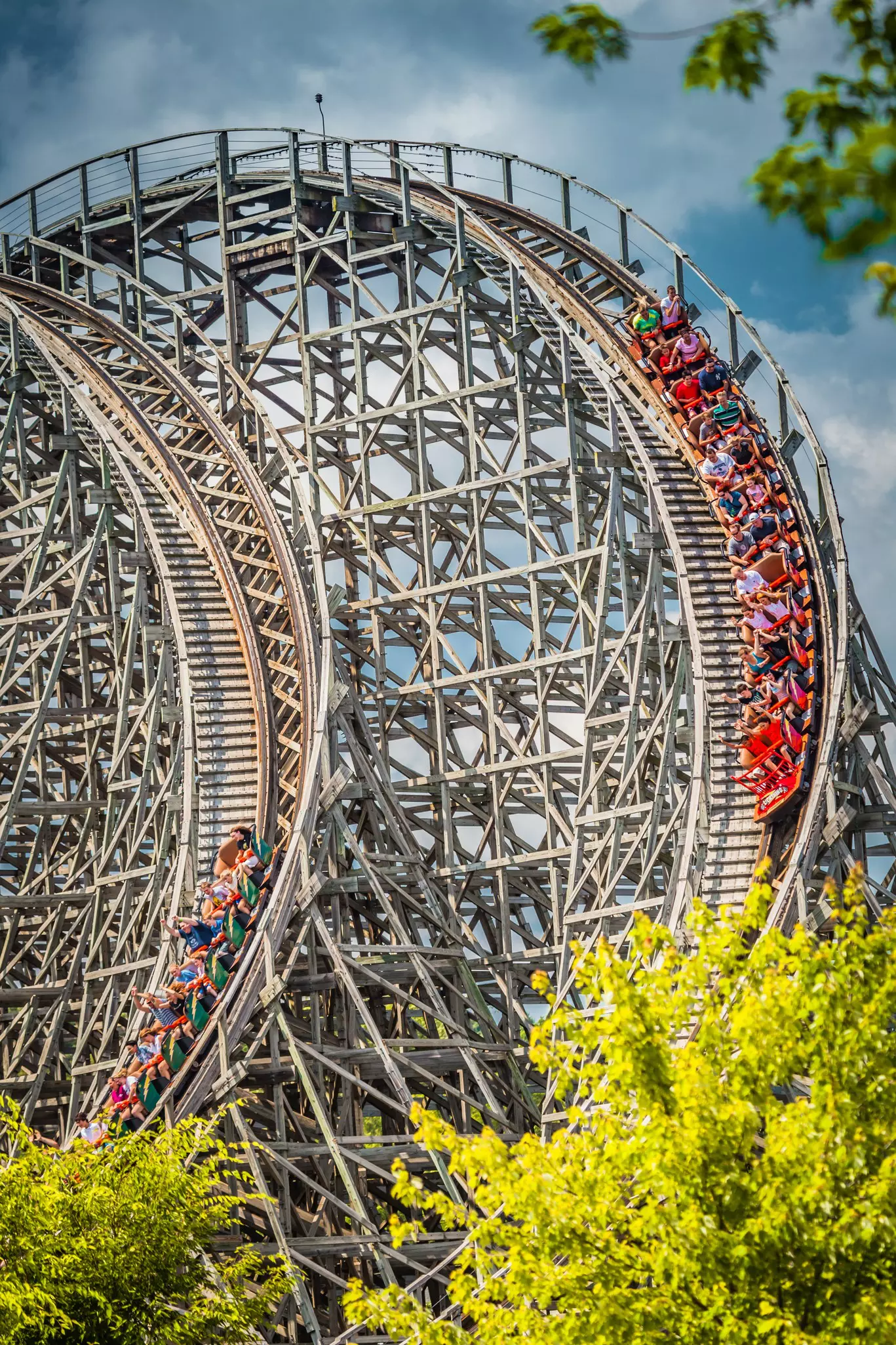 Wooden, double track roller coaster in Hershey Park