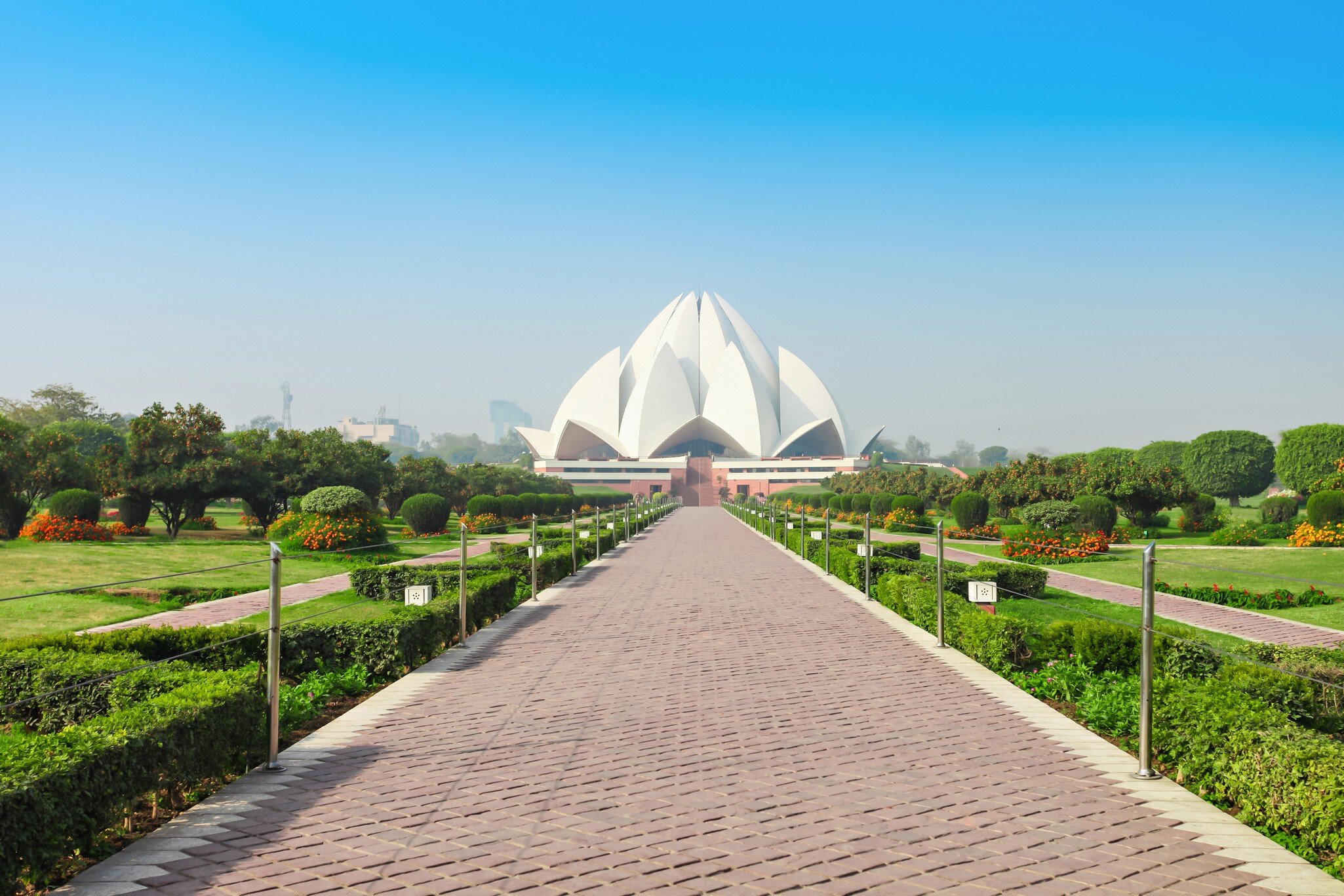 The path that leads to the Bahai House of Worship in New Delhi, India.