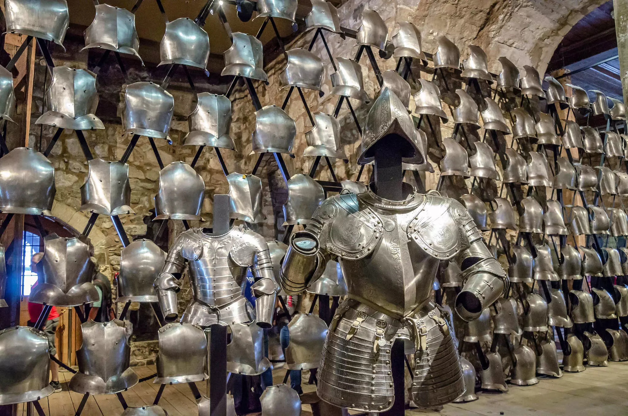 Armor on display in the Royal Armouries museum inside the Tower of London, England.