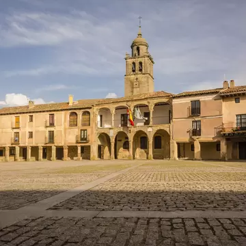 Medinaceli is an ancient and historic town in the province of Soria, in Castile and Leon, Spain. View of the Plaza Mayor.; Shutterstock ID 673759672;