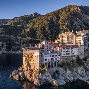Monastery of St Gregory, Mt Athos, Halkidiki. Icarus Aerial Filming/Shutterstock