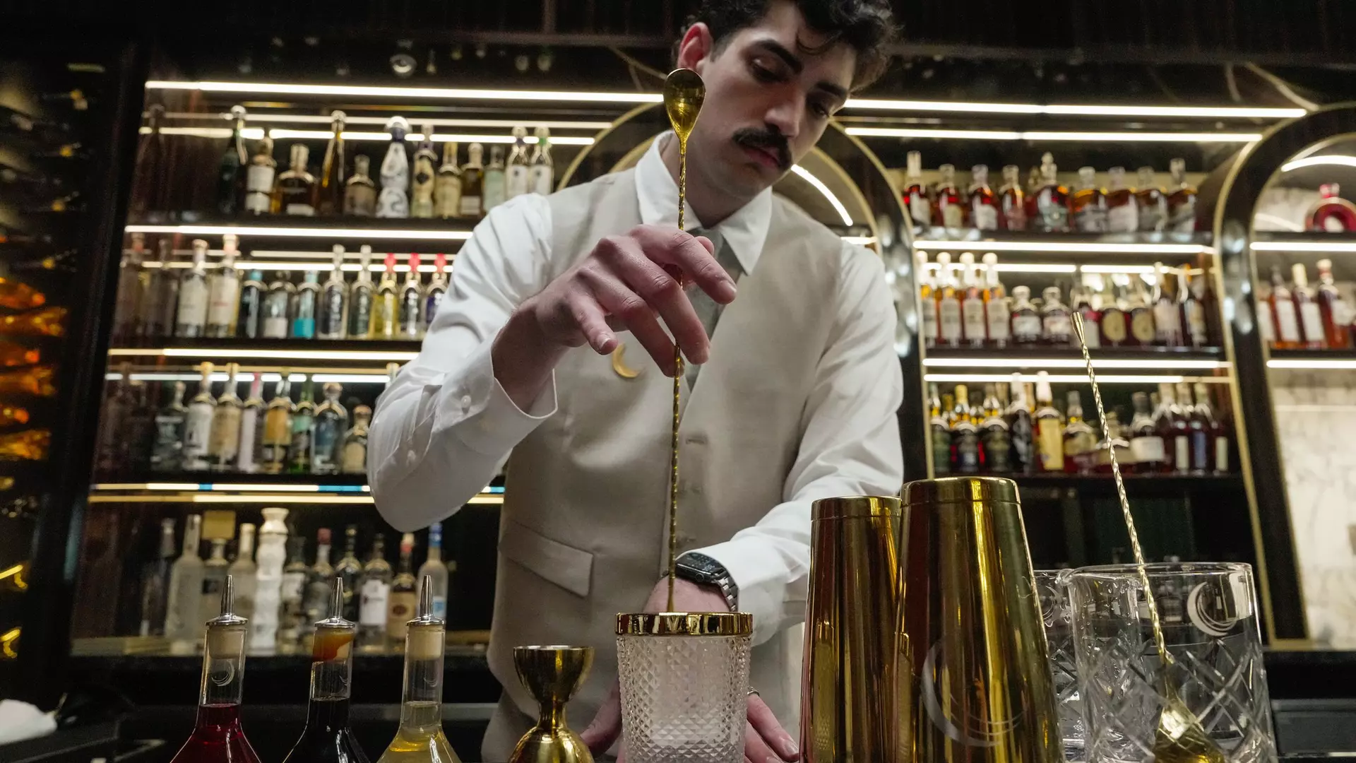 HOUSTON, TEXAS - OCTOBER 22: Moon, a newly opened bar, is photographed in Houston on Wednesday, Oct. 22, 2025. (Raquel Natalicchio/Houston Chronicle via Getty Images)