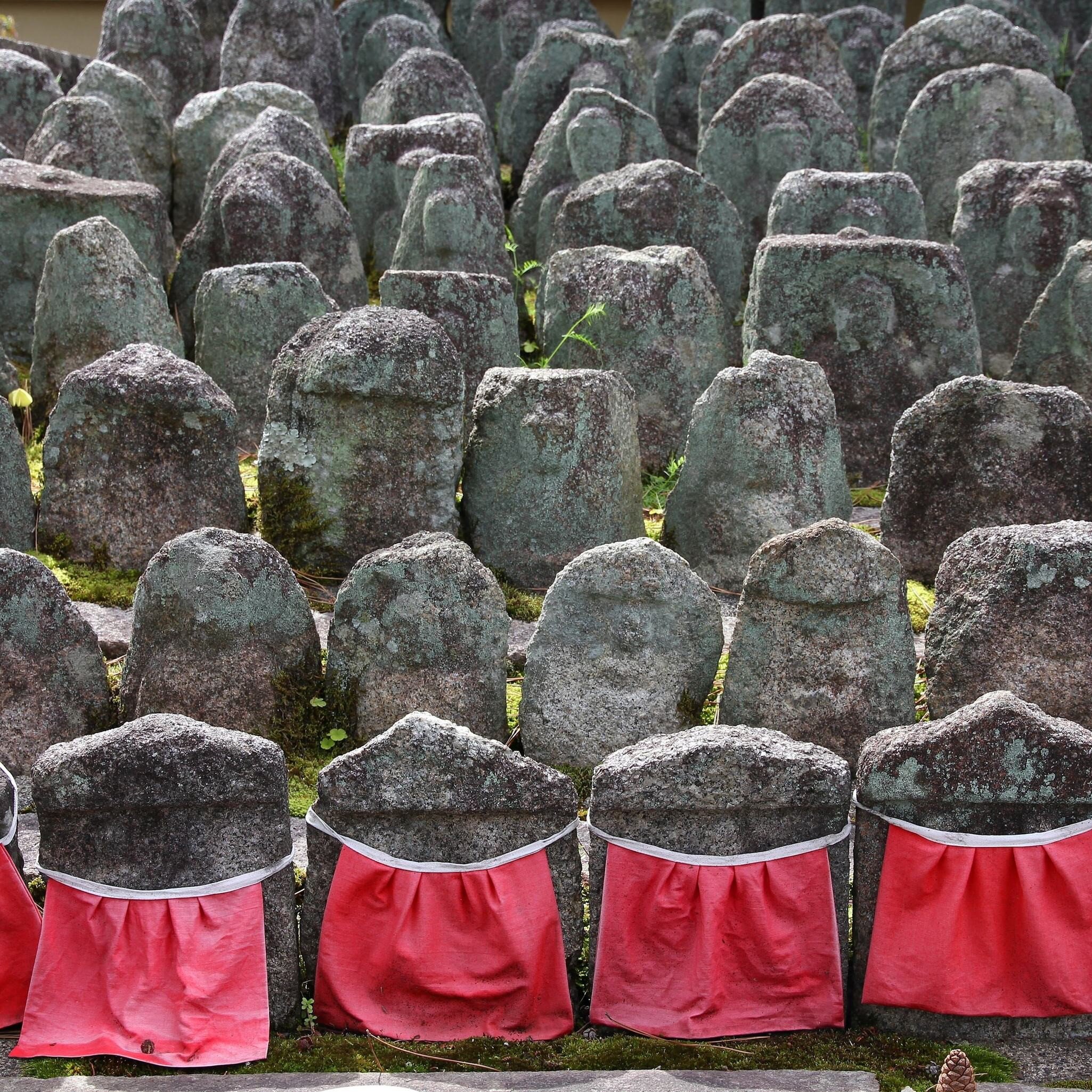 Small jizo statues at the Daitokuji Temple.
241691335
zen, sightseeing, stone, famous, sculpture, temple, travel, red, kyoto, statue, culture, landmark, tourism, religion, buddhist, east, japanese, bodhisattva, japan, asia, asian, buddhism, religious, jizo, ksitigarbha, daitokuji, rinzai, daitoku, ji