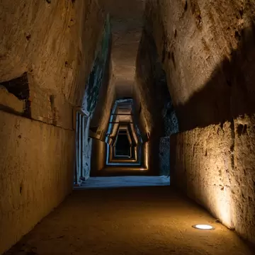 View of the Antro della Sibilla Cumana (Cave of the Cumaean Sibyl) in the Parco Archeologico di Cuma near Naples, Italy.