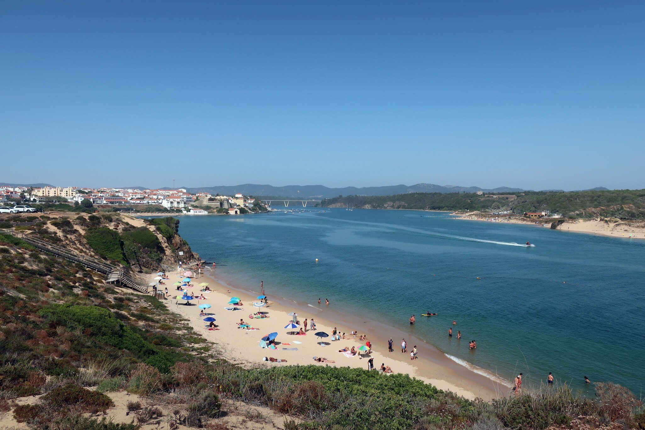 Aerial view of Praia da Franquia in Vila Nova de Milfontes, Portugal.