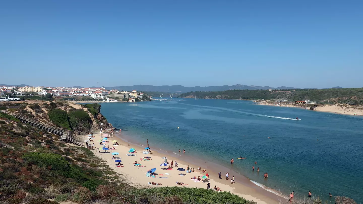 Aerial view of Praia da Franquia in Vila Nova de Milfontes, Portugal.